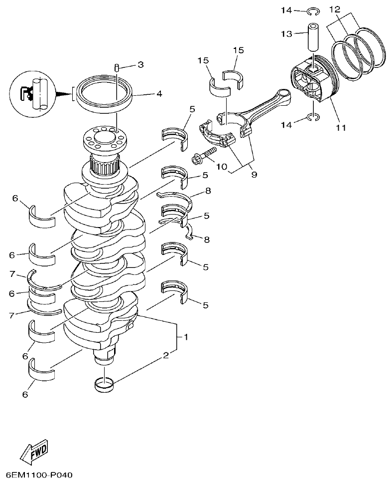 Yamaha F115B, FL115B, FL115BET CRANKSHAFT & PISTON parts diagram